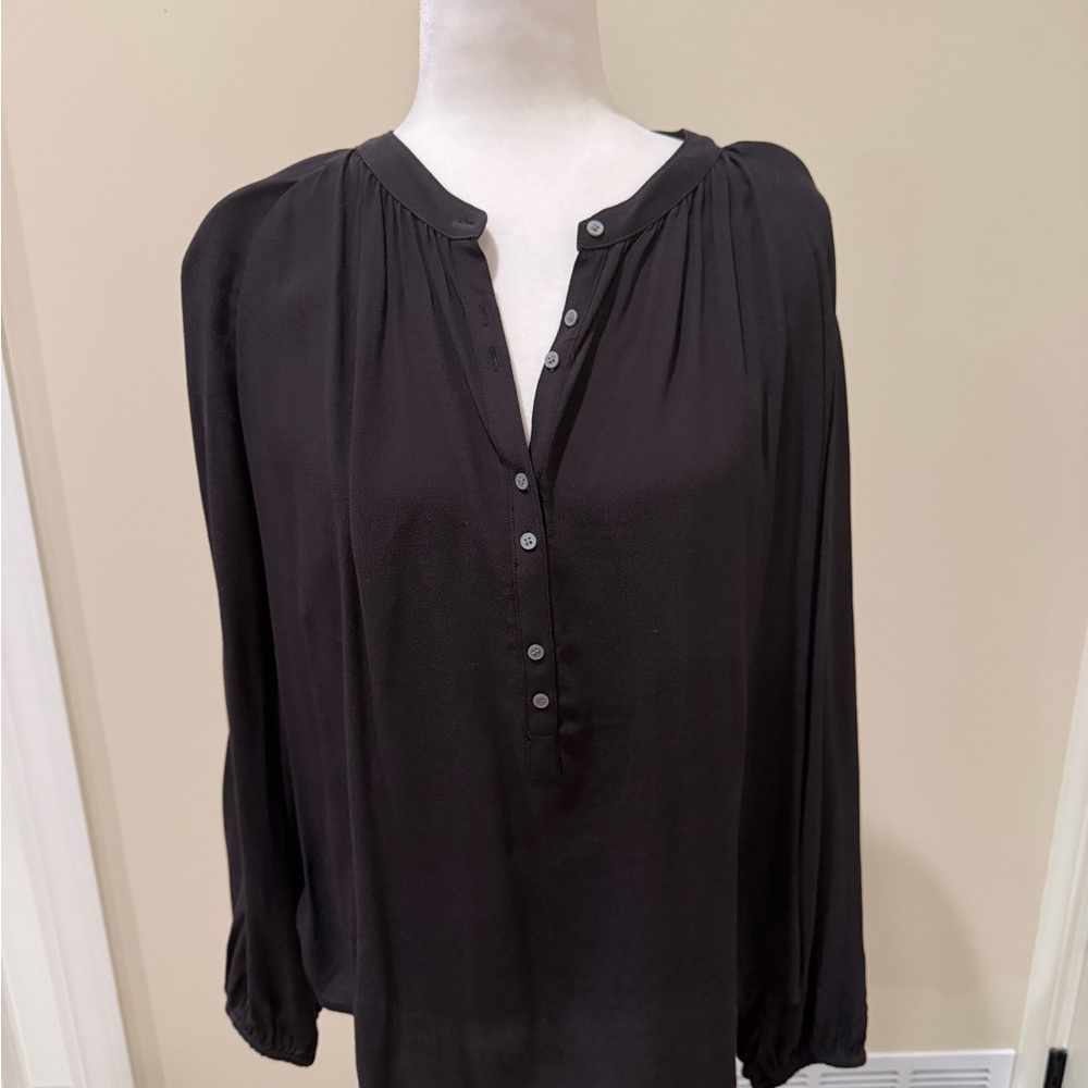 J. Crew Black Long-Sleeve Henley Blouse